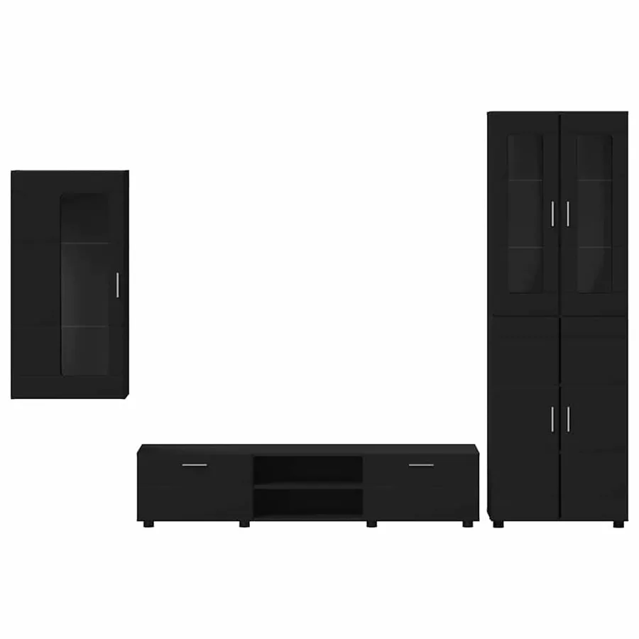Ensemble meuble TV FLORIN 3 pcs Noir Bois d'ingénierie - 9