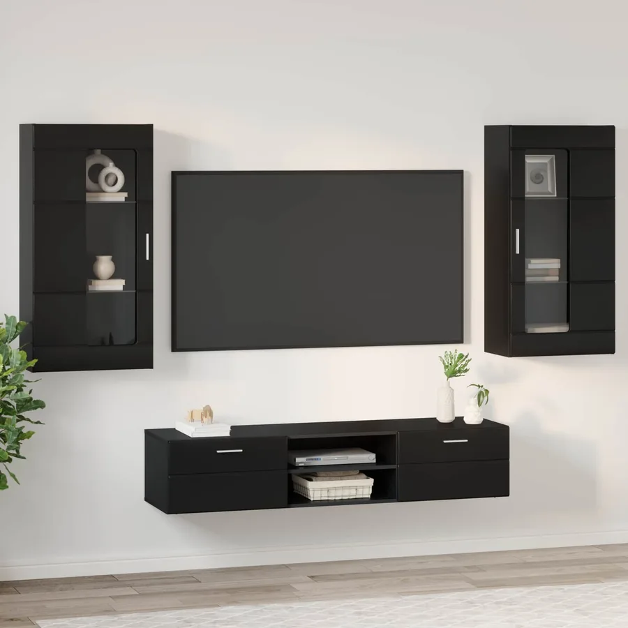 Ensemble meuble TV FLORIN 3 pcs Noir Bois d'ingénierie - 4