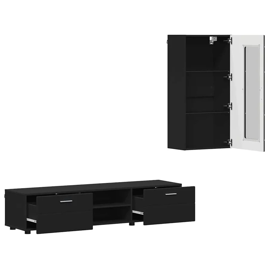 Ensemble meuble TV FLORIN 3 pcs Noir Bois d'ingénierie - 5