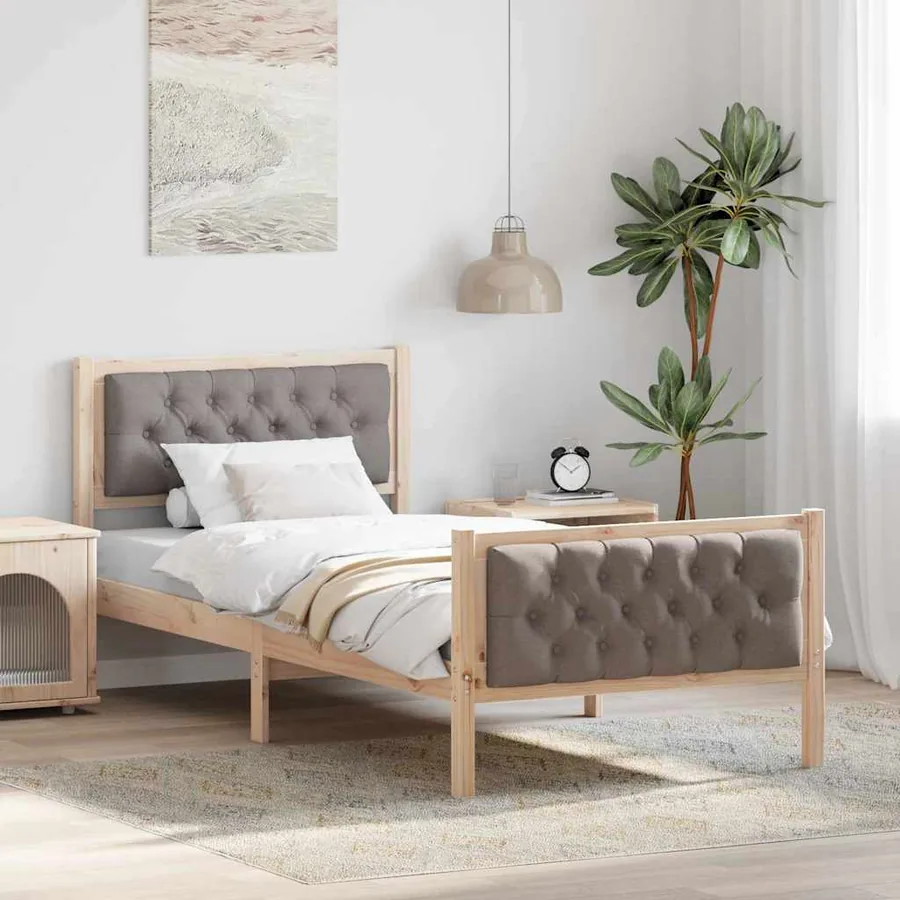 Cadre de lit avec tête de lit Taupe 90 x 190 cm Pin massif