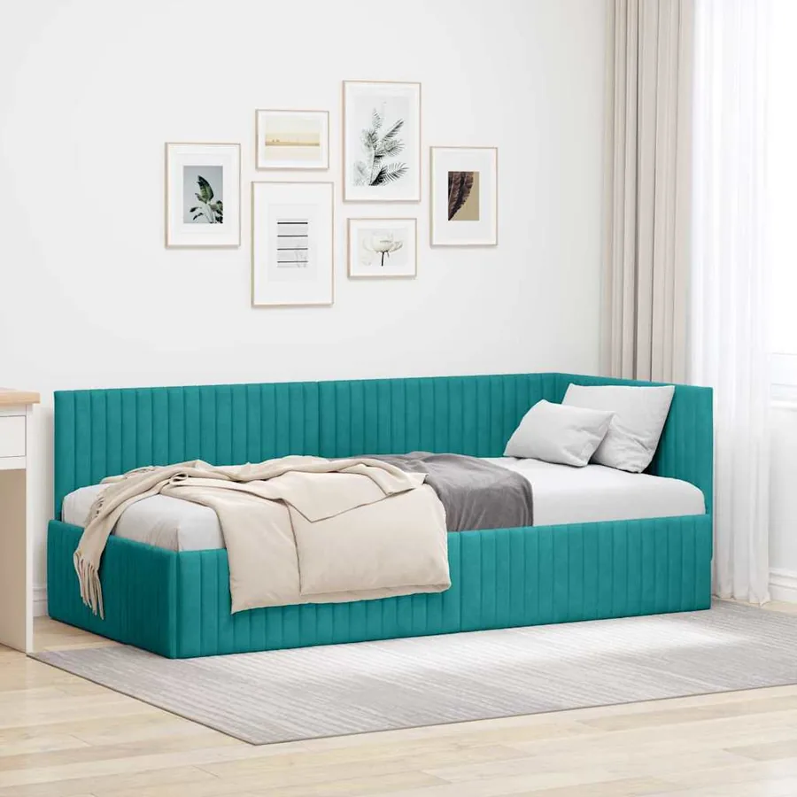 Cadre de lit d'angle Turquoise 90 cm x 200 cm Velours