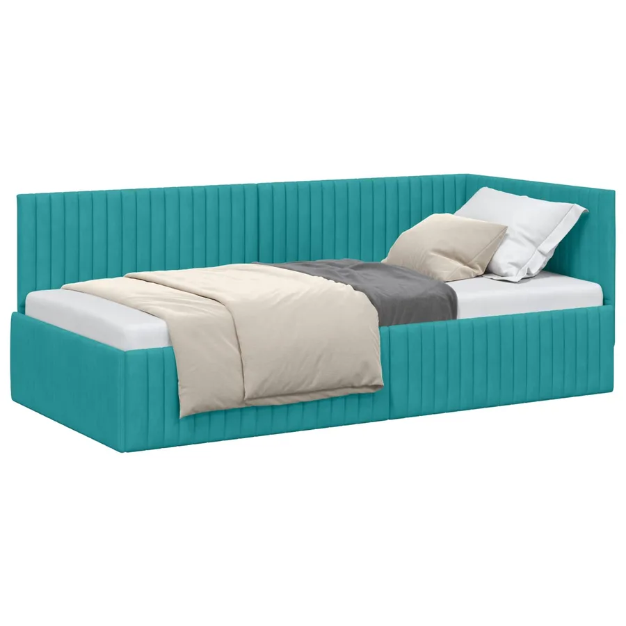 Cadre de lit d'angle Turquoise 90 cm x 200 cm Velours - 2