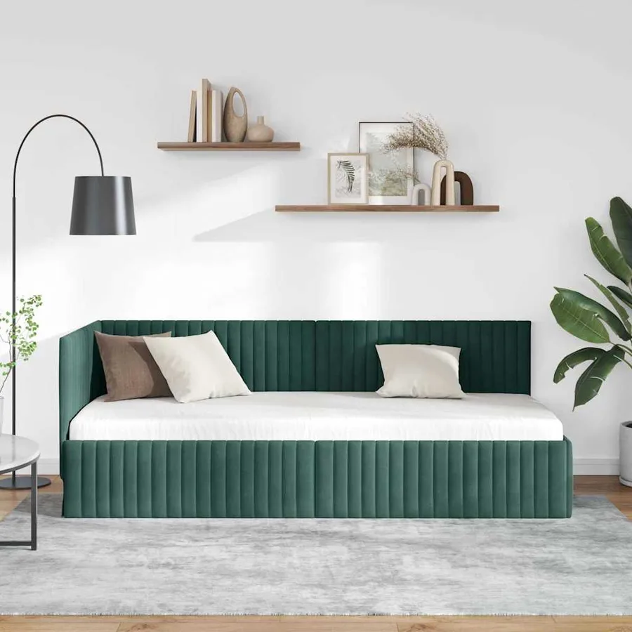 Cadre de lit d'angle Vert foncé 80 cm x 200 cm Velours - 3