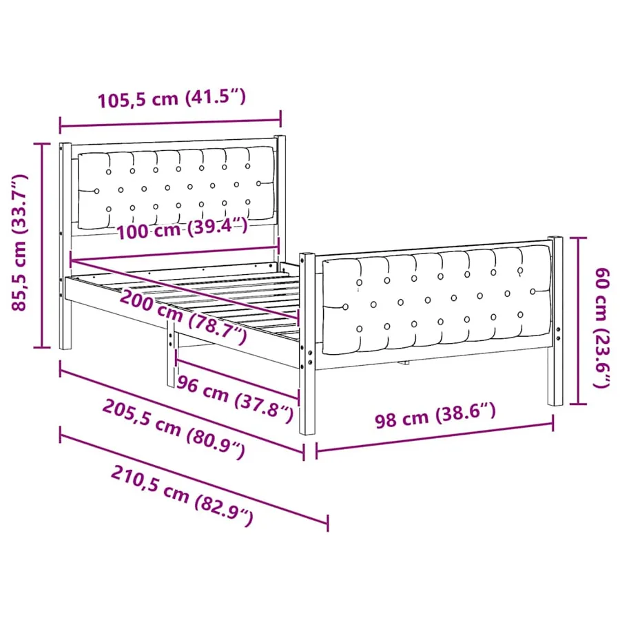 Cadre de lit Gris clair 100 x 200 cm Pin massif - 11