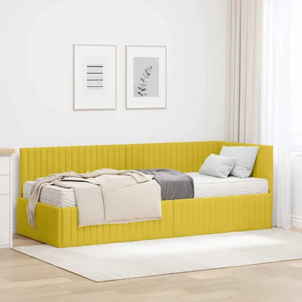 Cadre de lit d'angle avec matelas 2 pcs Jaune Velours