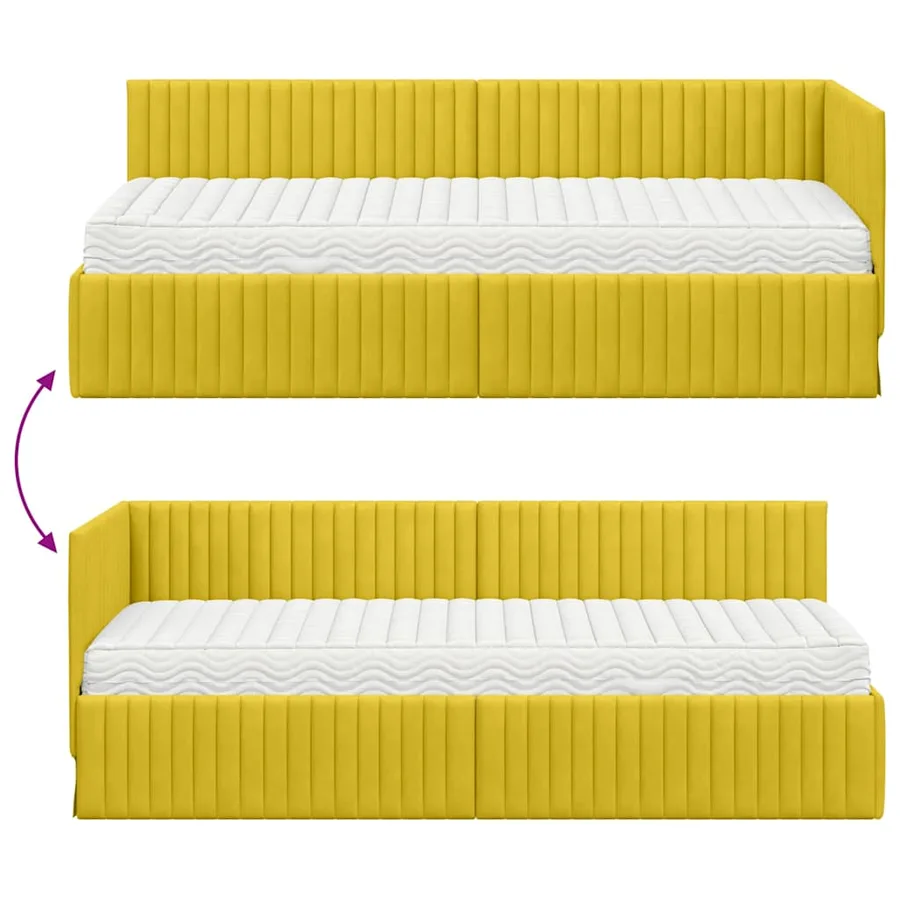 Cadre de lit d'angle avec matelas 2 pcs Jaune Velours - 12