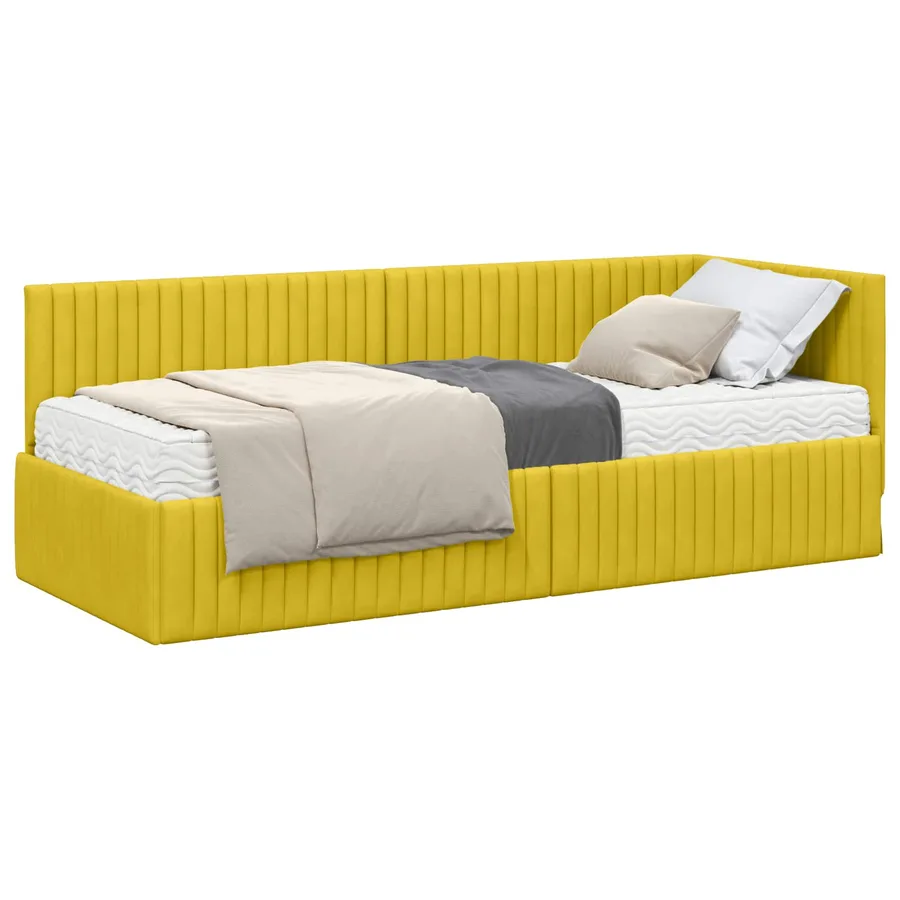 Cadre de lit d'angle avec matelas 2 pcs Jaune Velours - 2