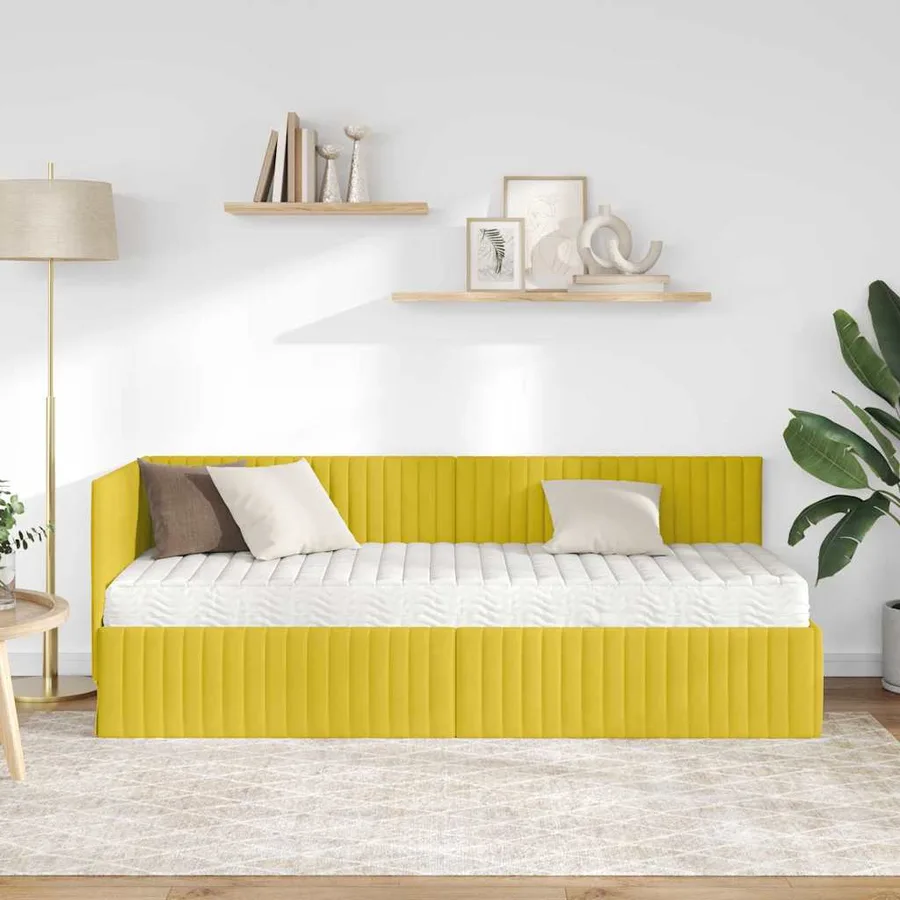 Cadre de lit d'angle avec matelas 2 pcs Jaune Velours - 3