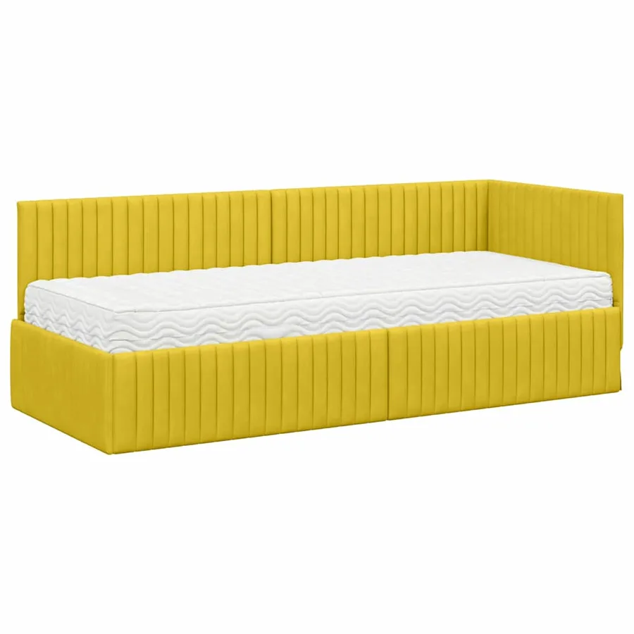 Cadre de lit d'angle avec matelas 2 pcs Jaune Velours - 4