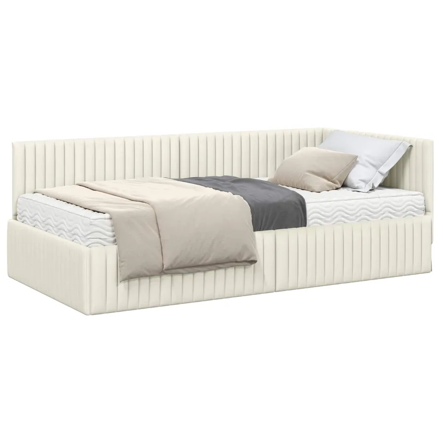 Cadre de lit d'angle avec matelas 2 pcs Crème Velours - 2
