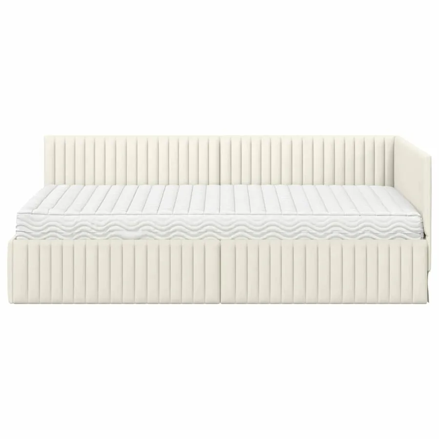 Cadre de lit d'angle avec matelas 2 pcs Crème Velours - 5
