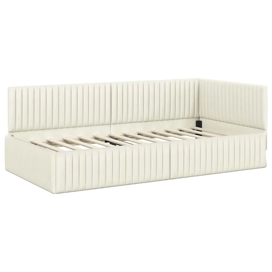 Cadre de lit d'angle avec matelas 2 pcs Crème Velours - 6