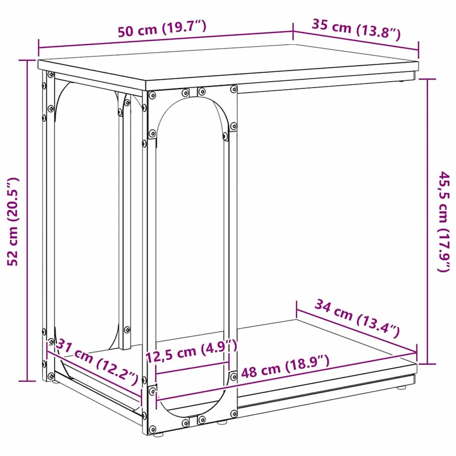 Table d'appoint Chêne noir 50 x 35 x 52 cm Bois d'ingénierie - 12