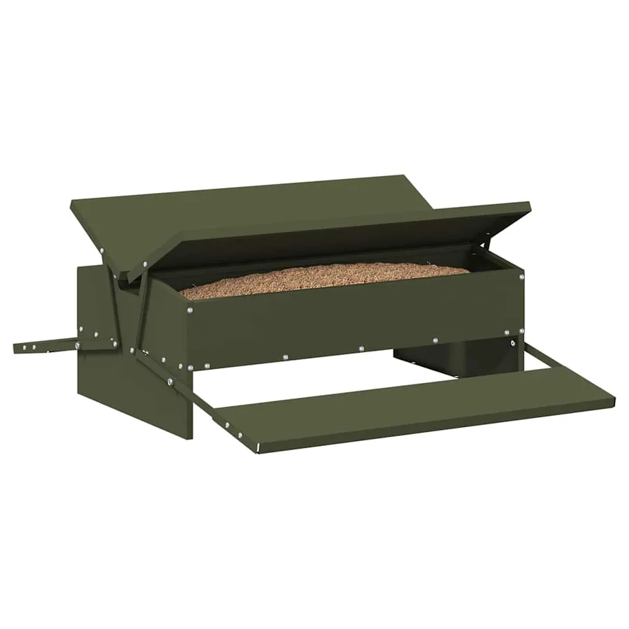 Nourrisseur à pédale pour poules Vert olive 75 x 53 x 20,5 cm - 3