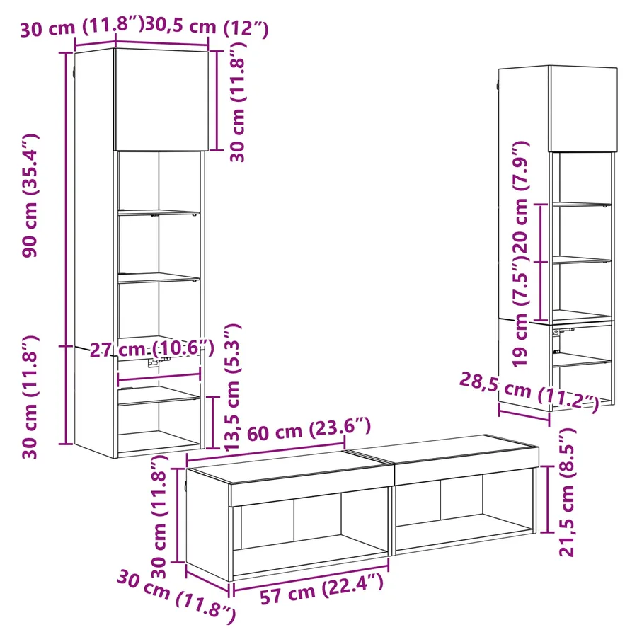 Unité murale de TV 6 pcs Chêne noir Bois d'ingénierie - 15