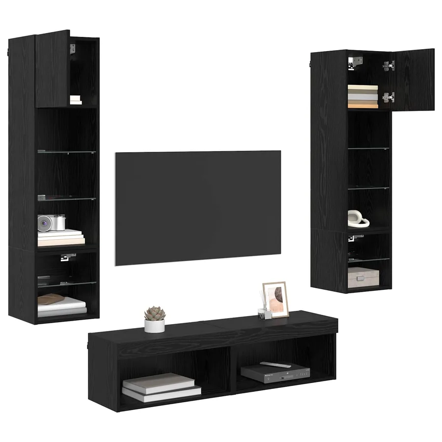 Unité murale de TV 6 pcs Chêne noir Bois d'ingénierie - 3
