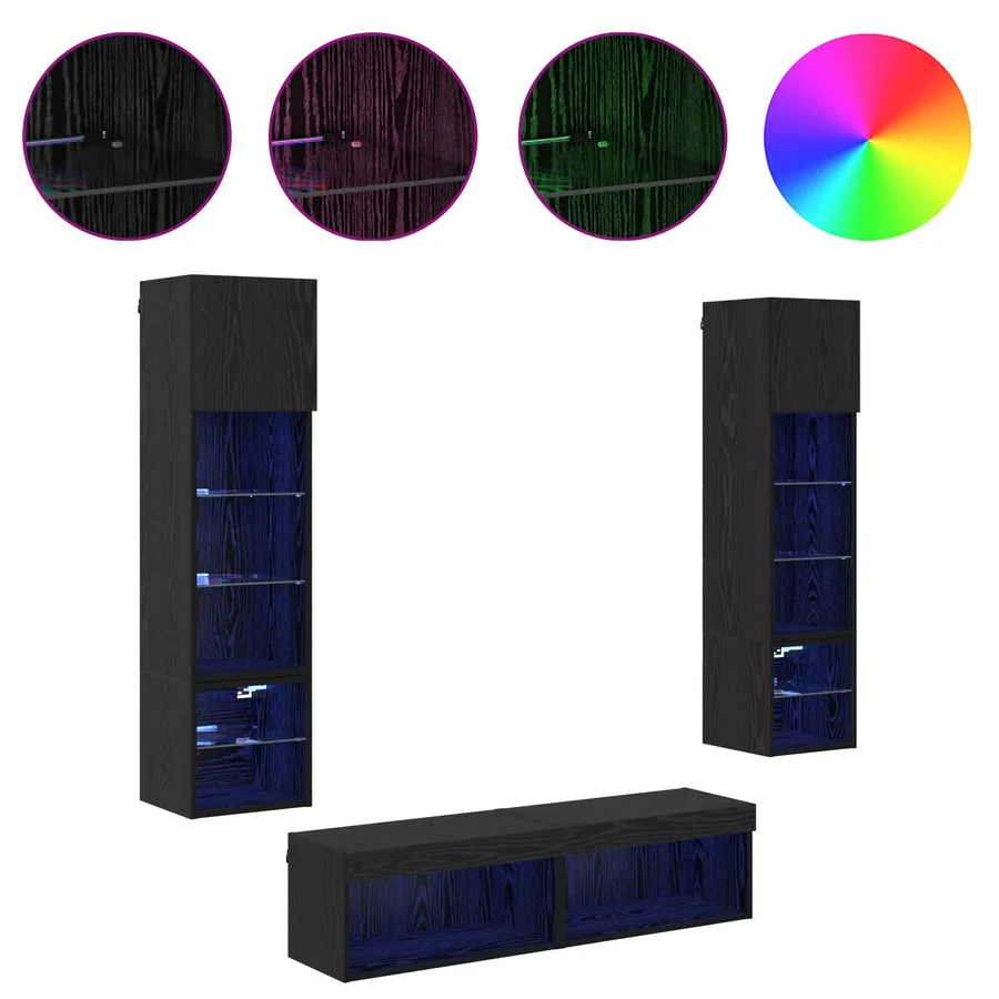 Unité murale de TV 6 pcs Chêne noir Bois d'ingénierie - 4