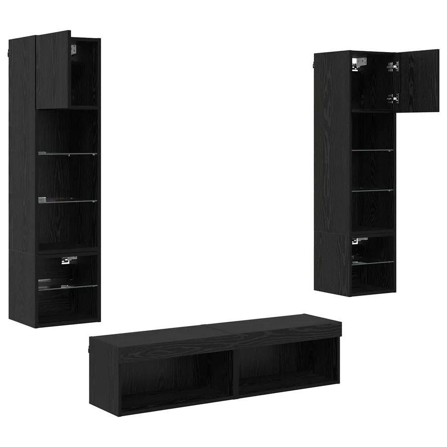 Unité murale de TV 6 pcs Chêne noir Bois d'ingénierie - 9