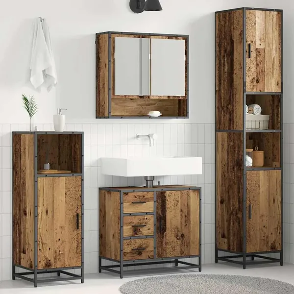 Ensemble de mobilier de salle de bain 3 pcs Bois Ancien