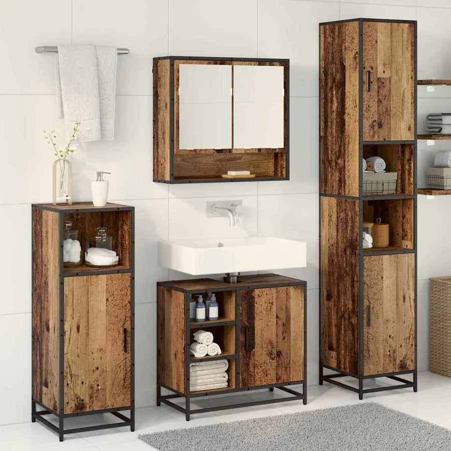 Ensemble de mobilier de salle de bain 3 pcs Bois Ancien - 4