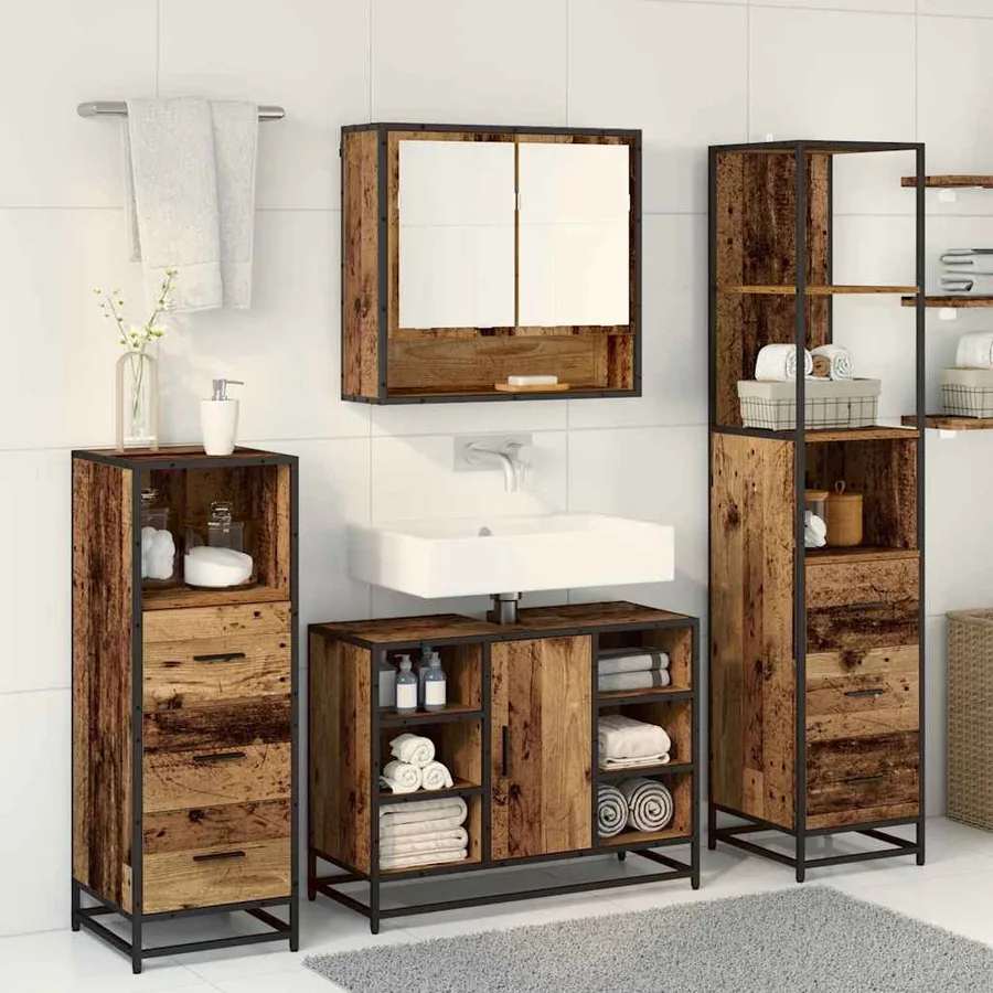 Ensemble de mobilier de salle de bain 3 pcs Bois Ancien - 4