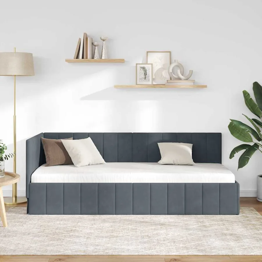 Cadre de lit d'angle Gris foncé 80 cm x 200 cm Velours - 3