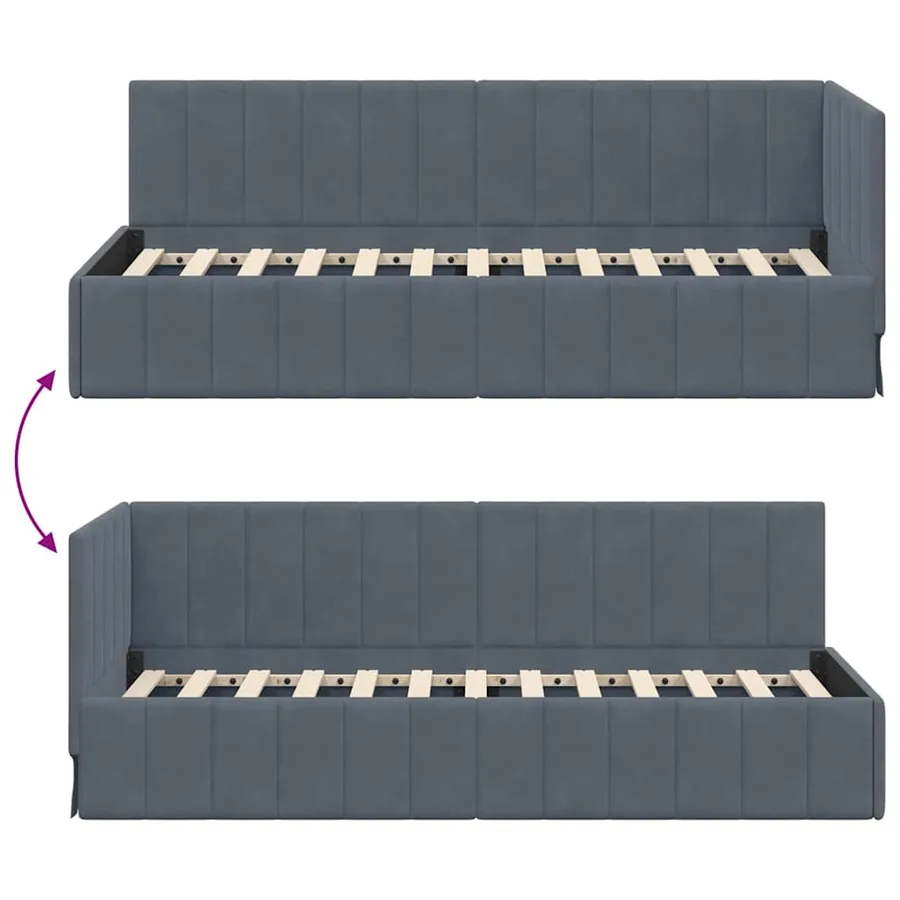 Cadre de lit d'angle Gris foncé 80 cm x 200 cm Velours - 9