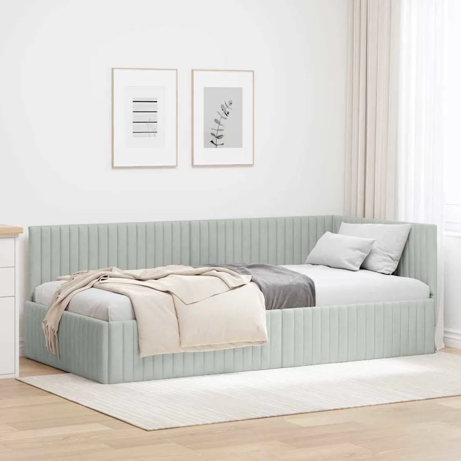 Cadre de lit d'angle Gris clair 100 cm x 200 cm Velours