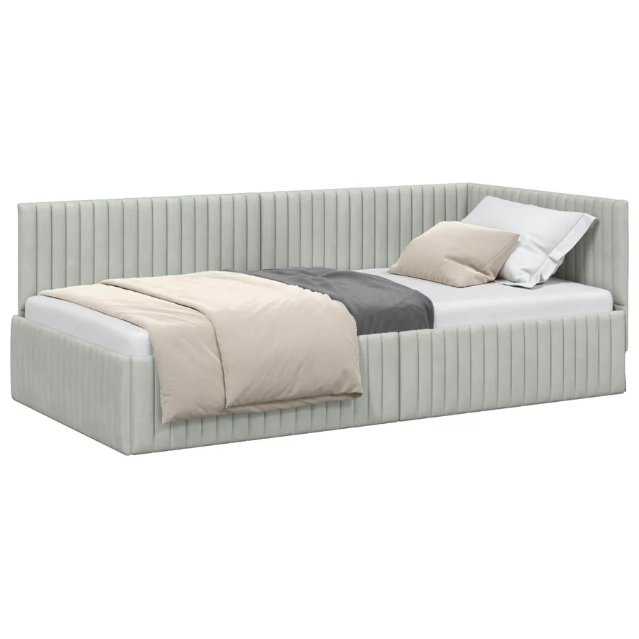Cadre de lit d'angle Gris clair 100 cm x 200 cm Velours - 2