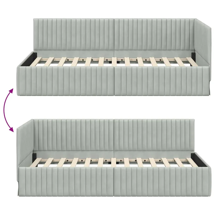 Cadre de lit d'angle Gris clair 100 cm x 200 cm Velours - 9