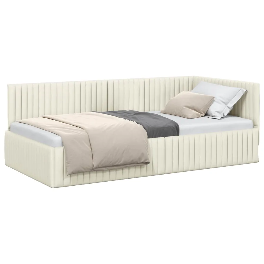 Cadre de lit d'angle Crème 100 cm x 200 cm Velours - 2
