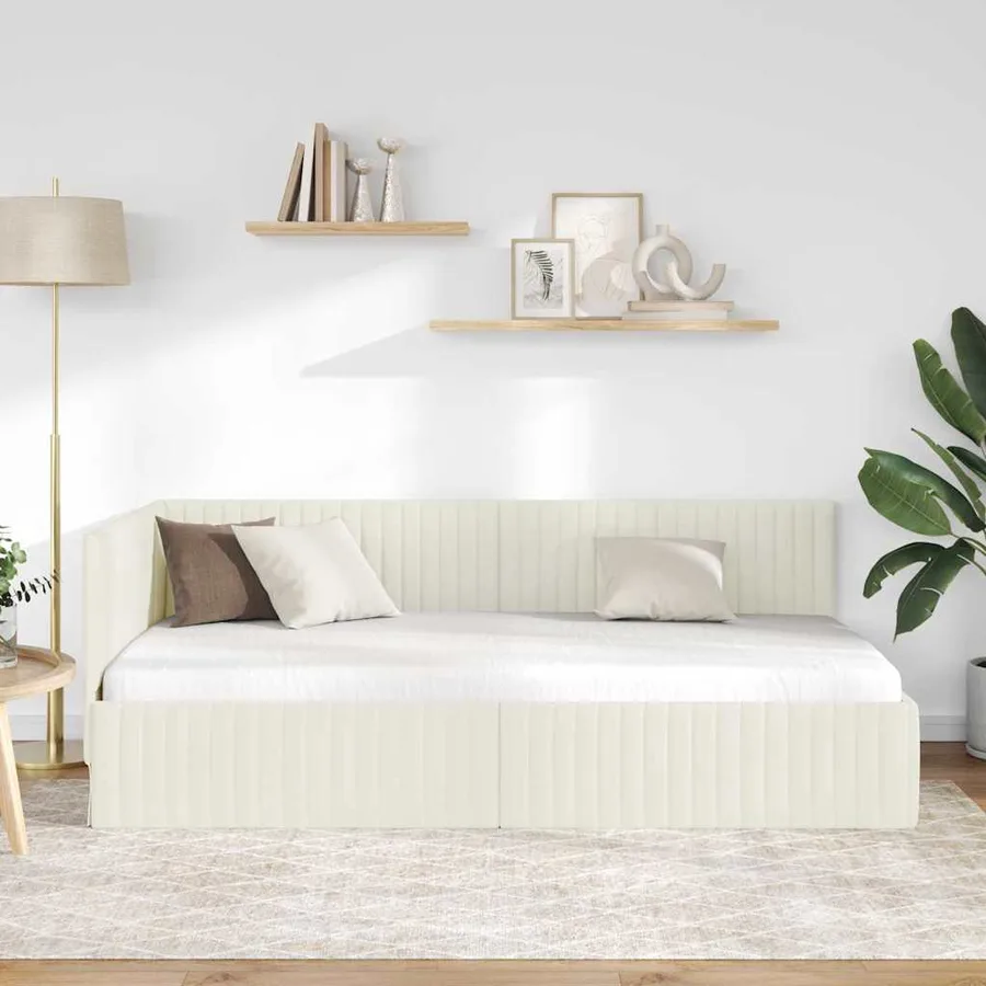 Cadre de lit d'angle Crème 100 cm x 200 cm Velours - 3