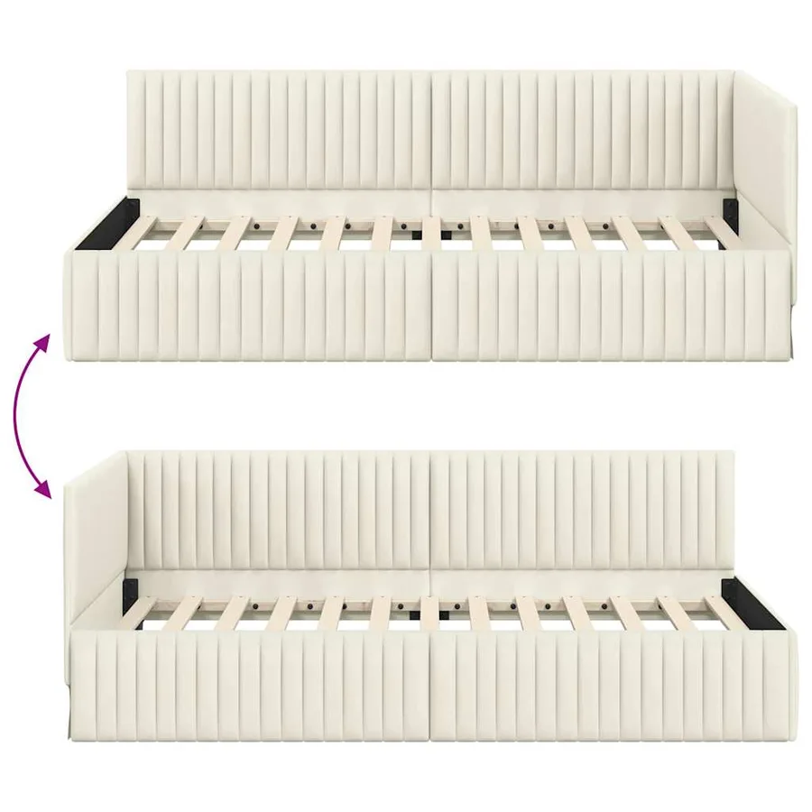 Cadre de lit d'angle Crème 100 cm x 200 cm Velours - 9