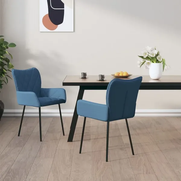 Chaises à manger lot de 2 bleu tissu