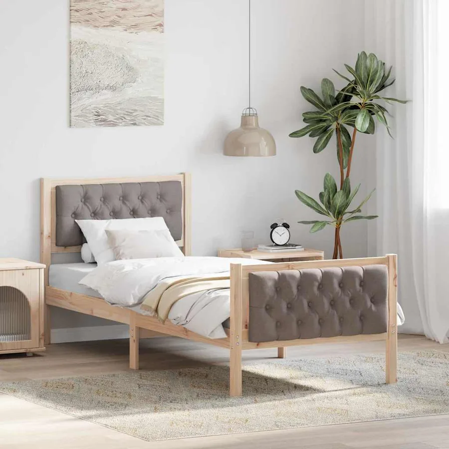 Cadre de lit avec tête de lit Taupe 75 x 190 cm Pin massif