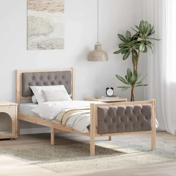 Cadre de lit avec tête de lit Taupe 75 x 190 cm Pin massif
