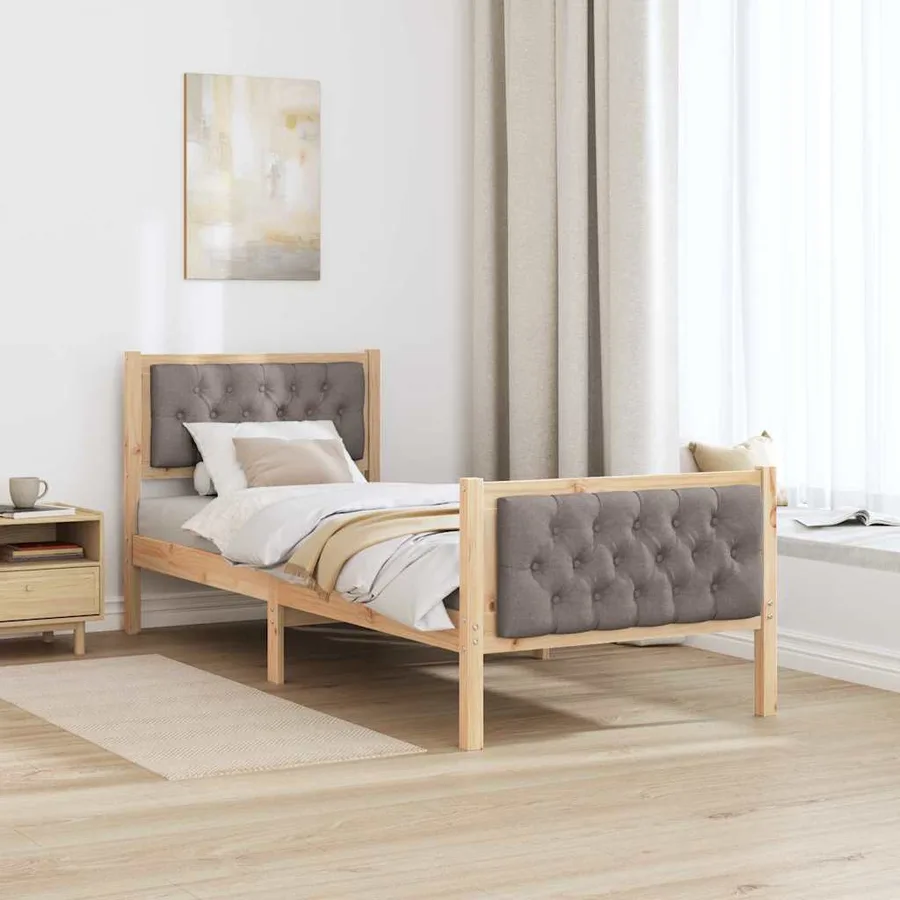 Cadre de lit avec tête de lit Taupe 75 x 190 cm Pin massif - 4