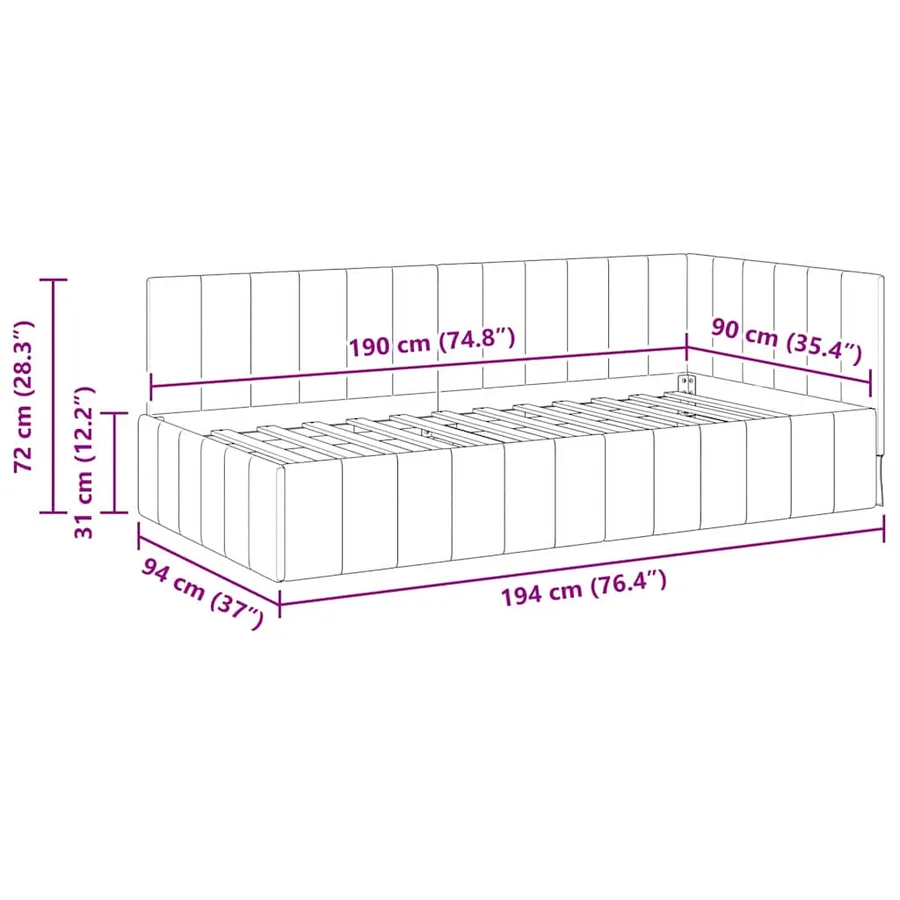 Cadre de lit d'angle Gris clair 90 cm x 190 cm Velours - 11