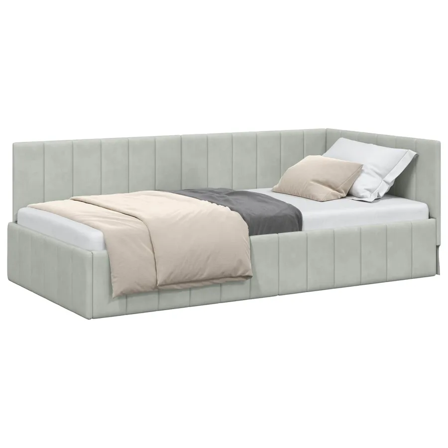 Cadre de lit d'angle Gris clair 90 cm x 190 cm Velours - 2