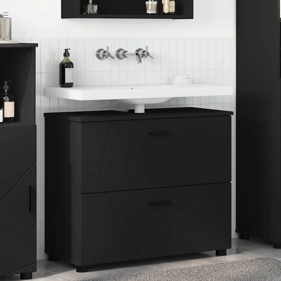 Cabinet de salle de bain avec tiroir Noir 76,5 x 35 x 64 cm