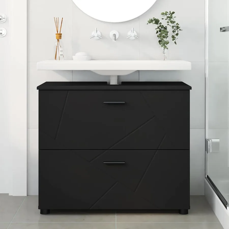 Cabinet de salle de bain avec tiroir Noir 76,5 x 35 x 64 cm - 4