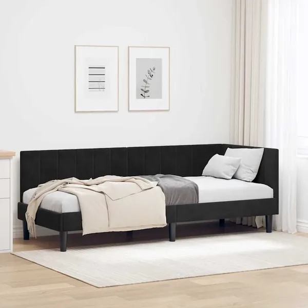 Cadre de lit d'angle Noir 80 cm x 200 cm Velours