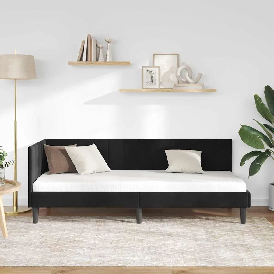 Cadre de lit d'angle Noir 80 cm x 200 cm Velours - 3