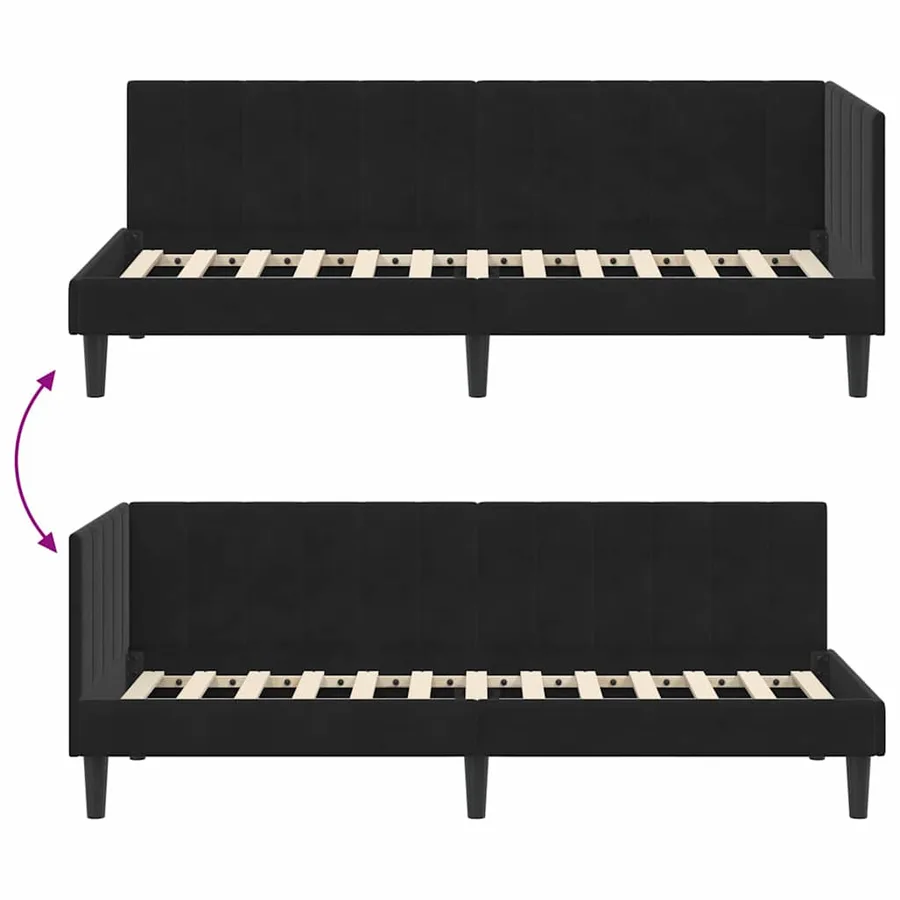 Cadre de lit d'angle Noir 80 cm x 200 cm Velours - 9