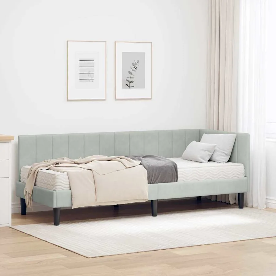 Cadre de lit d'angle avec matelas 2 pcs Gris clair Velours