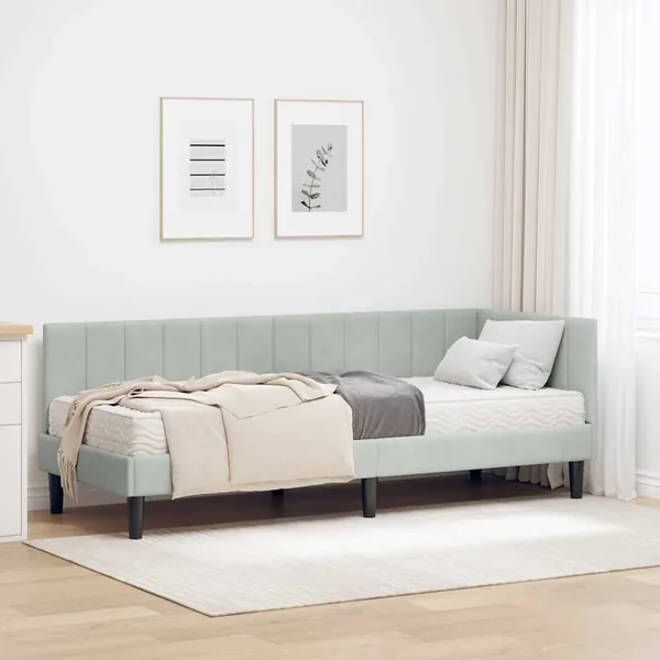 Cadre de lit d'angle avec matelas 2 pcs Gris clair Velours