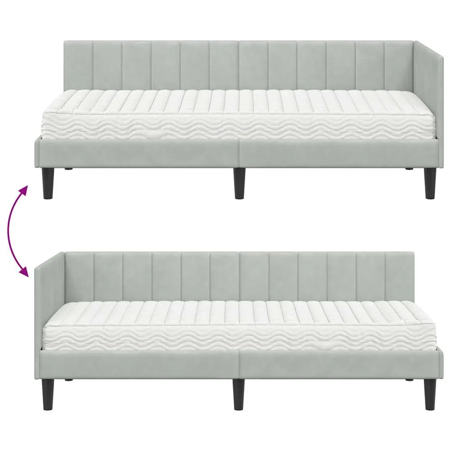 Cadre de lit d'angle avec matelas 2 pcs Gris clair Velours - 12