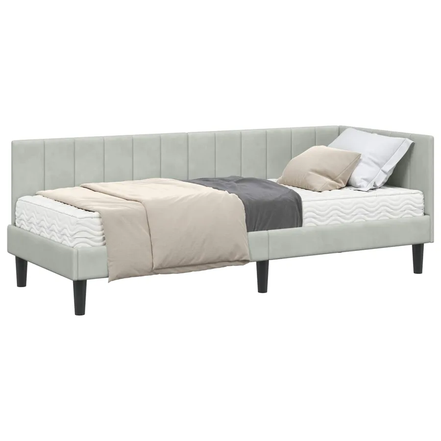 Cadre de lit d'angle avec matelas 2 pcs Gris clair Velours - 2