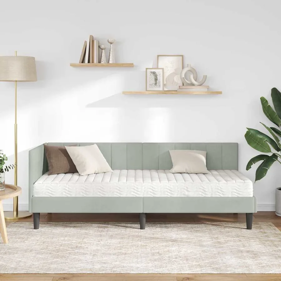 Cadre de lit d'angle avec matelas 2 pcs Gris clair Velours - 3