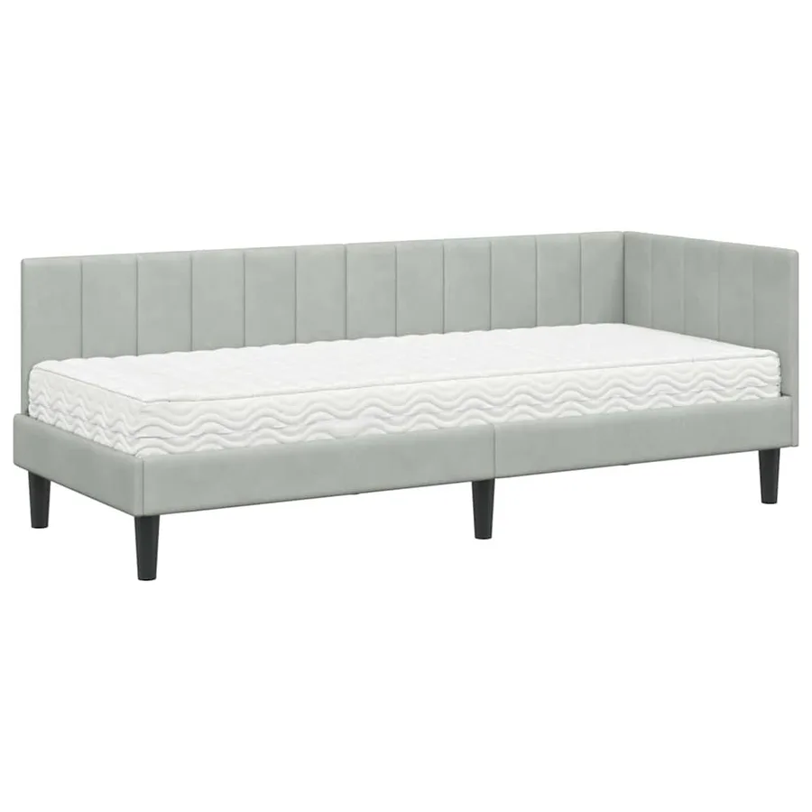 Cadre de lit d'angle avec matelas 2 pcs Gris clair Velours - 4